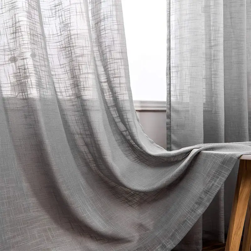 Cortina de tul transparente, tela de lino, transpirable, semitransparente, mezcla de lino Natural