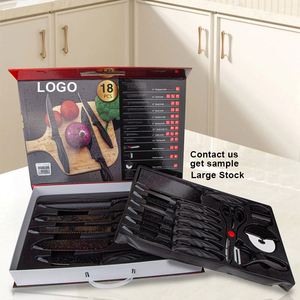 High Quality 18 Pcs <b>Kitchen</b> Knife Set Double-layer Non-stick Coating Sharp Knives Kit With Sharpener <b>Scissors</b> Pizza Cutter Tool - Product Image 1