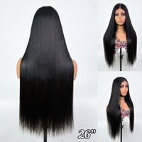 Perruque 100% cheveux humains vietnamiens lisses, 26 pouces, perruque légère transparente HD pour femmes