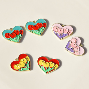 Heart Shape <b>Tulip</b> Flower Pendant Zinc Alloy Enamel For Necklace Making DIY Jewelry Findings Components <b>Red</b> Green Pink - Product Image 4