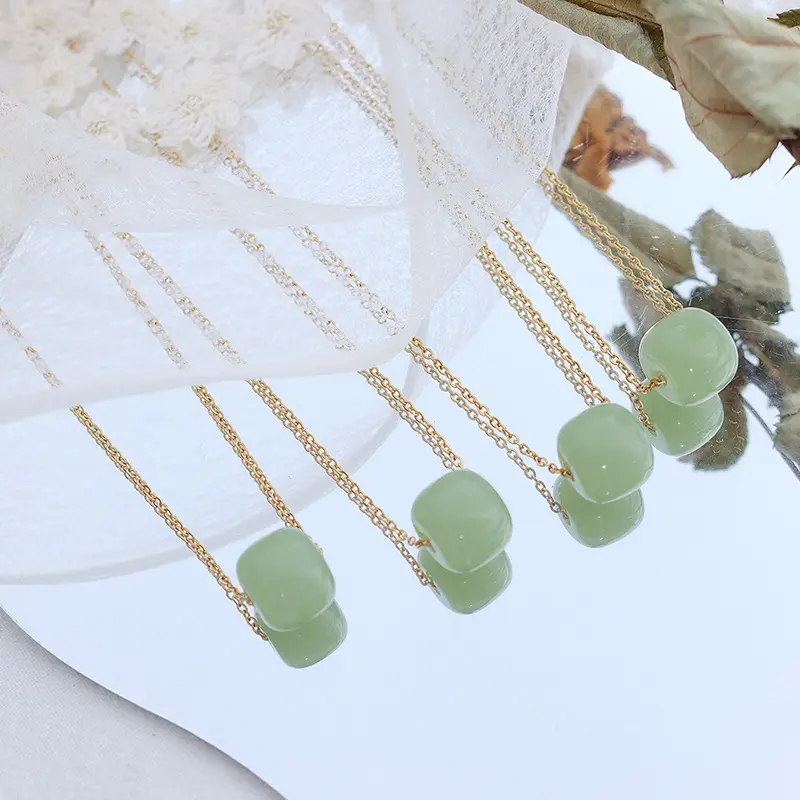 ins court style 18K gold-plated jewelry Hetian jade pendant necklace bracelet for Jewelry Set