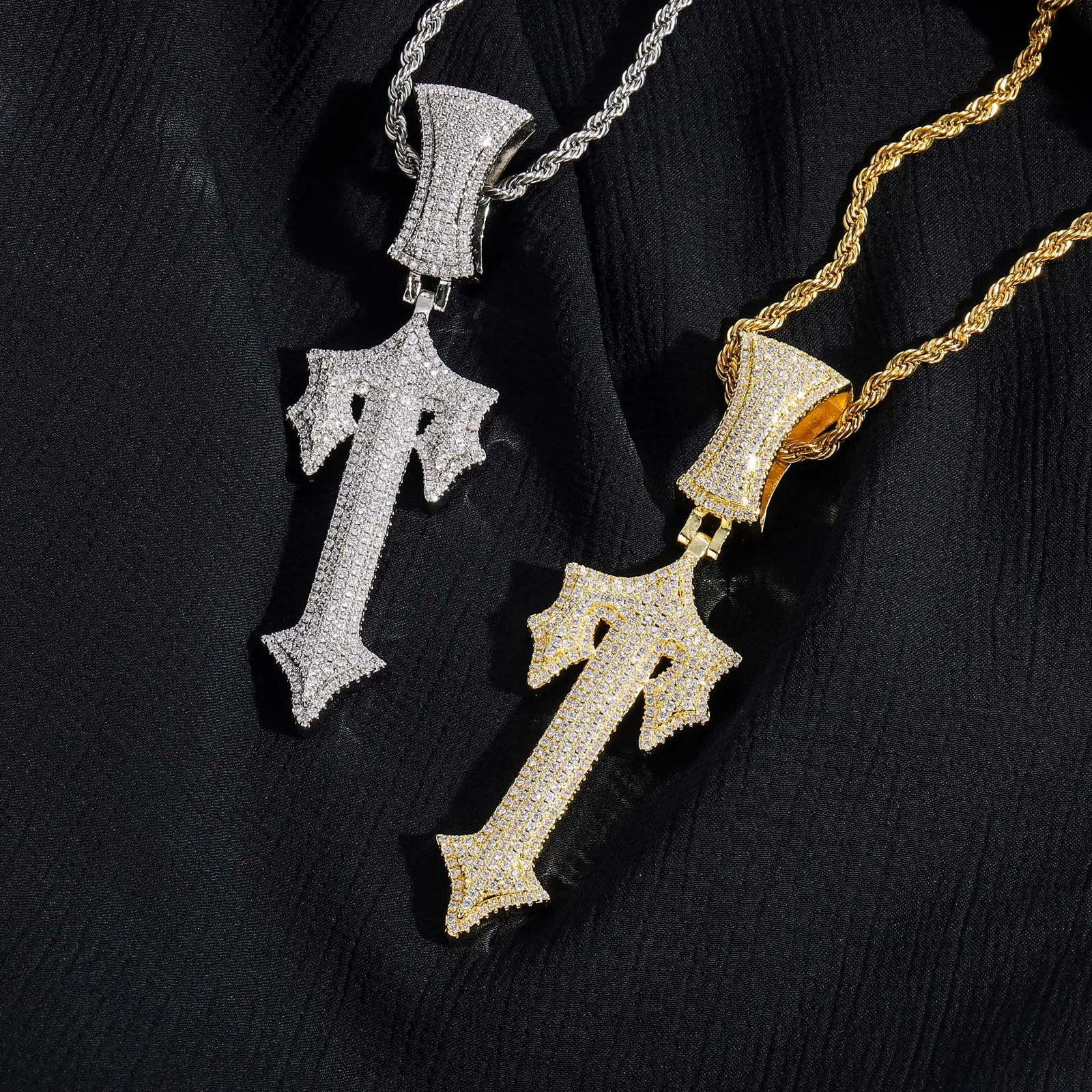 Fashion Men's Hip Hop Necklace Jewelry Icy Bling Cubic Zirconia Letter Pendant Iced Out Diamond Cross Sword Pendant Pendant