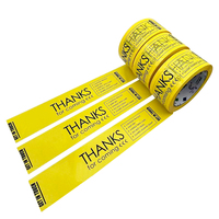 Ruban adhésif jaune personnalisé imprimé avec logo, simple face, 100 m de long, 45 mm, en BOPP activé par l'eau, pour la fermeture de cartons et sacs