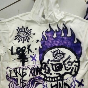 Sudadera con Capucha GRAVVI Personalizada con Diseño de Calavera y Llamas, Estilo Punk Urbano, Cierre de Cremallera, Talla Grande para Hombre - Product Image 5