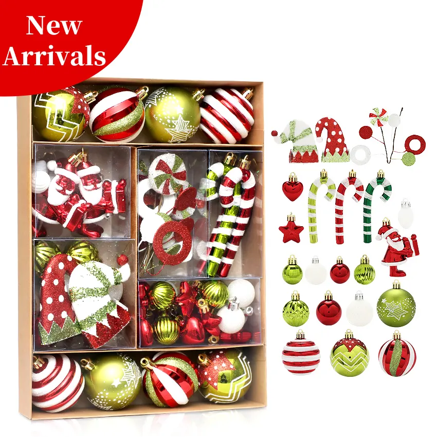 New Style High Quality Red Green Shatterproof Plastic Christmas Tree Hanging Ball Set Bauble for Party decoration