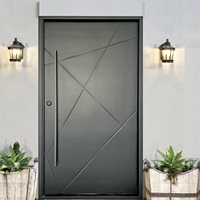 Puerta de Entrada de Lujo de Aleación de Aluminio con Textura de Madera Tallada a Mano, Puerta Principal de Seguridad Exterior para Residencia/Villa