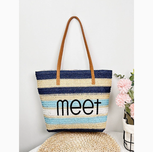 กระเป๋าชายหาด PEIQUAN ลายทางพิมพ์ตัวอักษร  ขนาดใหญ่  สำหรับผู้หญิง  กระเป๋าสะพายช้อปปิ้ง - Product Image 6