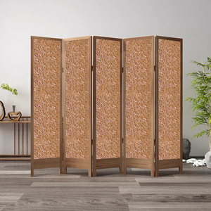 Bamboo Woven Folding Screen Amber Color Solid Wood Frame Chinese Style Room Divider For Tea Room Home Office Hotel - Product Image 2