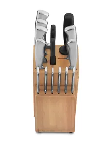 JINYU 15PC Stainless Steel Knife Set Cooking Knife Cutlery Set With Kitchen Scissors Sharpener Wooden Block