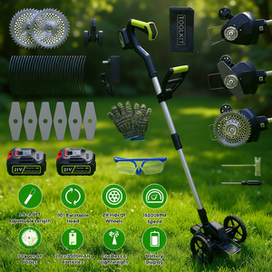 Tondeuse à gazon électrique sans fil 21V, longueur réglable de 3,6 à 4,6 pieds, tête rotative à 90 degrés avec 2 batteries, outil de jardin - Product Image 2