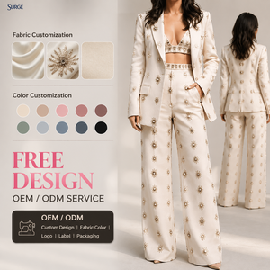 Conjunto <span class=keywords><strong>de</strong></span> Dos Piezas Elegante <span class=keywords><strong>para</strong></span> <span class=keywords><strong>Mujer</strong></span>, Blazer <span class=keywords><strong>con</strong></span> Cuello en V Profundo y Adornos <span class=keywords><strong>de</strong></span> Satén Blanco <span class=keywords><strong>de</strong></span> Lujo, Pantalones Anchos, Ideal <span class=keywords><strong>para</strong></span> Fiestas, Venta al Por Mayor Personalizada - Product Image 1
