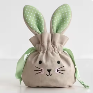 Linen <b>Rabbit</b> Embroidery <b>Gift</b> Bag with Cute Ears Premium <b>Gift</b> Packaging - Product Image 3