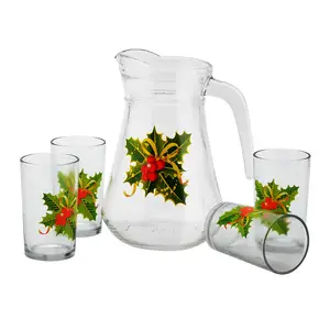 Klassisches Teesaftglas-Wasserkrug-und Wärmeübertragungsglas-Set Kunden spezifisches Druckdesign-Trink geschirrset