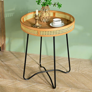 Table basse en bambou et rotin tressé, style campagnard français, artisanale, décorative, durable, pour salon, avec pieds en métal - Product Image 4