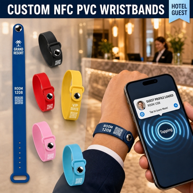 Smart NFC RFID PVC Wristband for Hotels Resorts Guest Identification Room Entry VIP Service Membership Access Custom Logo