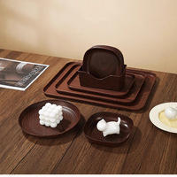 Ensemble d'assiettes en plastique imitatif en bois durable pour plateau à collation, gâteau, fruits, sushi, petit déjeuner, vaisselle de fête