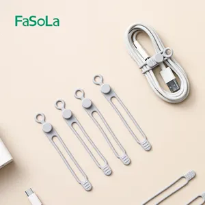 FaSoLa Releasable Kabel Listrik Silikon Dasi dengan Kait Kawat Organizer Mengunci Sendiri Tali Kabel Pemegang Ikatan Multifungsi 6PCS