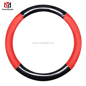 Auto Leather Steering Wheel Cover Carbon Fiber Anti-Slip with Sports Tricolor Breathable Car Steering Wheel Cover