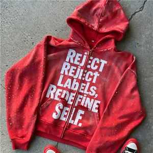 Sudadera con Capucha de Alta Calidad, Personalizada con Pedrería, <span class=keywords><strong>100</strong></span>% Algodón, Talla Grande, con Cierre, Estilo Urbano, Felpa Francesa, Informal, para Hombre - Product Image 1