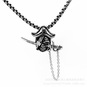 Yunnique-collar con colgante de calavera pirata de acero inoxidable, cadena con sombrero y espada, joyería de moda para hombres y mujeres - Product Image 5