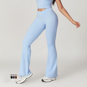 Pantalones de yoga acampanados de cintura alta con diseño en V, de secado rápido, de tela reciclable, deportivos casuales, de pierna ancha, con efecto levanta cadera, lisos, al por mayor - Product Image 5