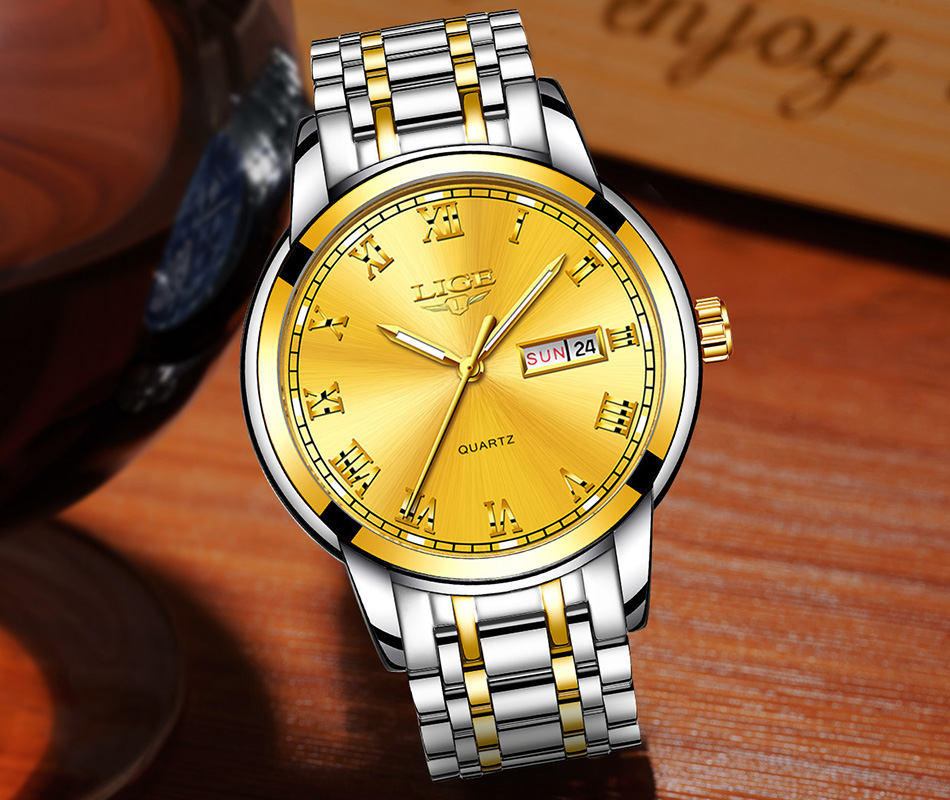 LIGE — montre-bracelet de luxe en acier inoxydable pour homme, étanche, en acier inoxydable, à Quartz, avec Date et heure, horloge