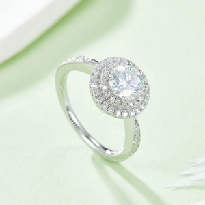 Xingyue Moissanite Jewelry 925silver Double-halo Ring Set with 6.5mm Super Premium Colorless Round Moissanite - Product Image 3