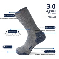 Chaussettes d'hiver en laine mérinos épaissies en tissu éponge thermique pour hommes et femmes - Ski et randonnée, anti-odeurs, absorbant la transpiration, motif uni