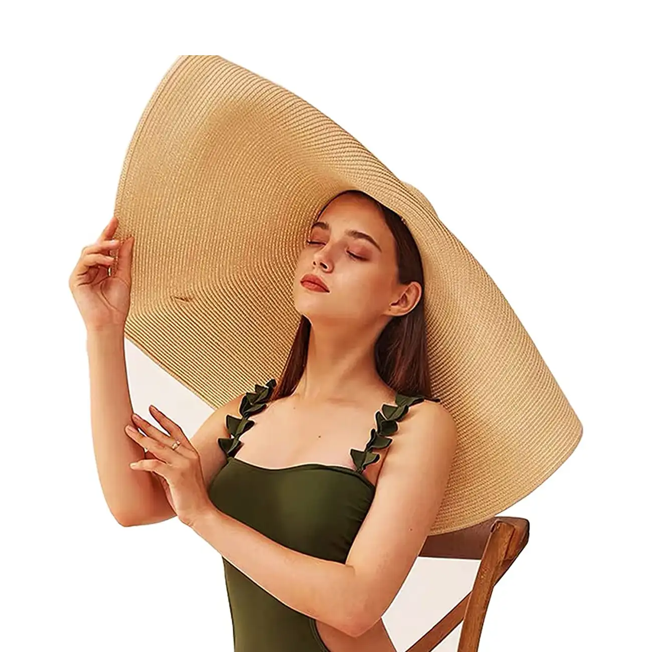 70CM Lady's Model Fashion Shows Large Wide Broad Brim Straw Hat Fashion Catwalk Super Large Natural Straw Floppy Hat