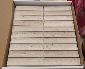 Carreaux concaves en travertin naturel, décoration murale, travertin beige, crédence de cuisine, travertin cannelé, mosaïque en travertin poli - Product Image 4