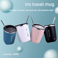 Vente en gros de tasses de voyage en acier inoxydable 304 à double paroi, résistantes à la chaleur, anti-fuite, 300 ml, avec couvercle, pour la voiture