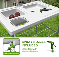 Table de filet pliable avec 2 éviers Nettoyage Pulvérisateur Filet en acier pour Camping Pique-Nique BBQ Party