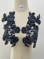 Applique en strass extensible pour robes de soirée - Applique en polyester 3D à dos plat à coudre en forme de fleur avec cristaux et sequins pour corsage