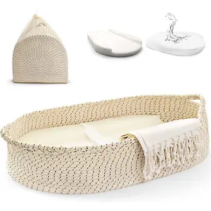 Nordic style baby hand basket Portable cotton rope woven baby sleeping basket folding portable baby basket