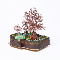 Jouet éducatif de dessin animé, arbre de cerisier en fleurs, train électrique, puzzle en bois 3D, bricolage. Meilleur cadeau pour les enfants de 5 à 7 ans et les adultes