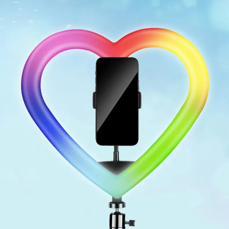 Lampu Isi Mini Ponsel Fotografi Kecantikan Bentuk Hati RGB Baru untuk Tiktok Youtube
