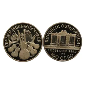 Vente de pièces en laiton plaqué or 1 Oz .100 moulins, pièces rondes en métal Euro Wiener Philharmonker