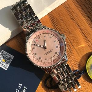 Montre mécanique de luxe pour homme en acier inoxydable de haute qualité, cadran en nacre et diamants, style Breitling - Product Image 3