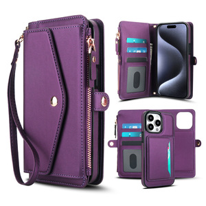 Funda Protectora Multifuncional con Cierre y Correa Cruzada de Cuero PU para iPhone 17 Pro <span class=keywords><strong>Max</strong></span> 16 15 14, con Carga Inalámbrica - Product Image 2