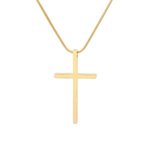 Collar con colgante cruzado chapado en oro con cadena de serpiente redonda de acero inoxidable personalizado a la moda - Product Image 1