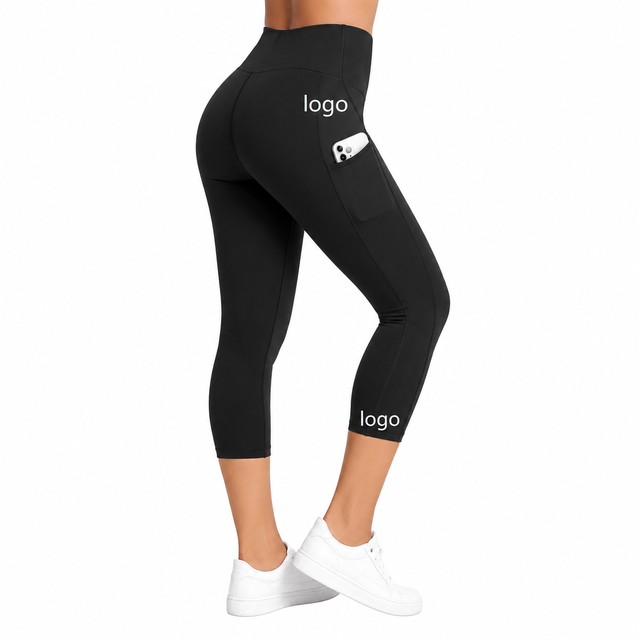 Black High Rise Activewear Leggings for Women Soft Stretch Sports Tights with Phone Pocket for Yoga Running