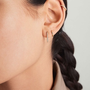 YINJU 925 argent sterling or <span class=keywords><strong>vermeil</strong></span> haute qualité pavé diamant ovale cerceau boucle d'oreille ensemble de <span class=keywords><strong>bijoux</strong></span> fins <span class=keywords><strong>pour</strong></span> les femmes - Product Image 3