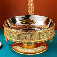 Chauffe-Plats Doré BOSAI en Acier Inoxydable avec Strass et Franges, 8L, pour Buffet, avec Couvercle Suspendu, pour Restaurants et Hôtels