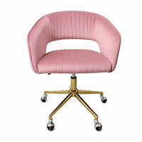 DM OEM Chaise de bureau pivotante rembourrée rose avec accoudoirs incurvés et base métallique roulante pour chambre et bureau