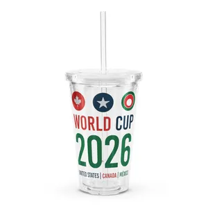 Wholesale Customized Promotional Gift 16oz World Soccer Cup 2026 Clear Two Double Wall Tumbler America Canada Mexico Plastic Cup