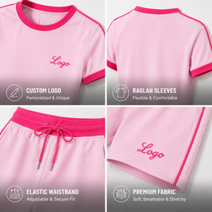 Custom Logo Short <b>Set</b> Women Contrast Trim Crop T Shirt Drawstring Shorts Two Piece Casual Summer Outfit OEM ODM Supplier - Product Image 3
