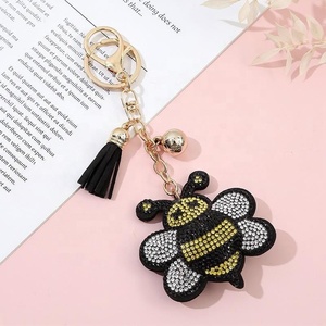 Hot Sale Diamond Decoration Cute Bee <b>Keychain</b> Bag Pendant Cartoon Insect Pendant Diamond-encrusted <b>Leather</b> Fringe <b>Keychain</b> - Product Image 2