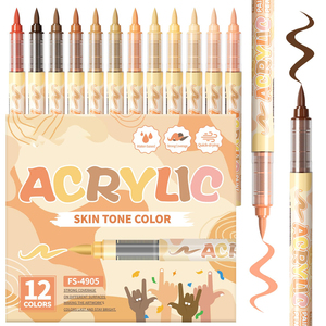 Stylos à peinture acrylique permanente pour la peinture sur tissu, roche, bois, verre, céramique, toile et pierre, 12 couleurs, pointe plate de 6 mm, pour le bricolage - Product Image 1
