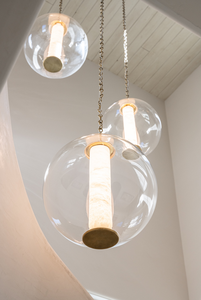 Suspension moderne en verre Pietra, <span class=keywords><strong>colonne</strong></span> en albâtre, chaîne en laiton, LED, hauteur réglable pour chevet et îlots de cuisine - Product Image 2