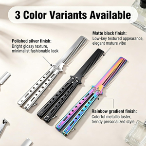Balisong Trainer <strong>Butterfly</strong> Knife <strong>Comb</strong>,Portable Folding Stainless Steel Pocket Hair <strong>Comb</strong> for Men Grooming - Product Image 2